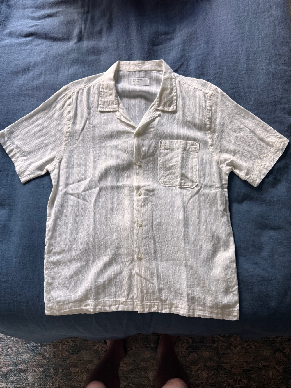 Universal Works Short-Sleeve Button-Up Shirt in Off-White (S)